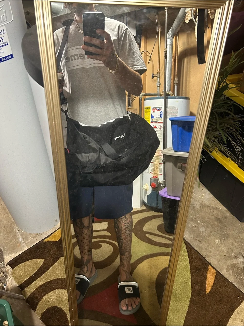 Supreme Black Duffel Bag with White Logo